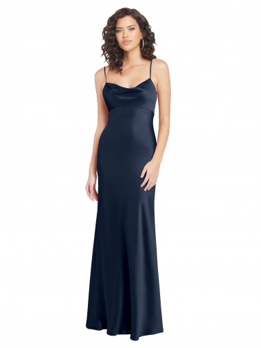 Stretch Satin Cowl Neck Open Back A-Line Dark Navy Black Tie Evening Gown / Prom Dress / Bridesmaid Dress Manchester