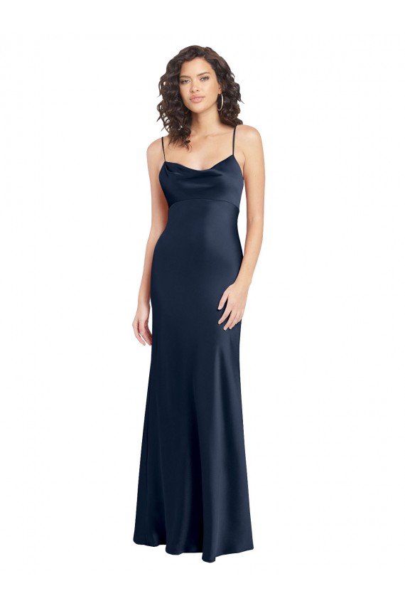 Stretch Satin Cowl Neck Open Back A-Line Dark Navy Black Tie Evening Gown / Prom Dress / Bridesmaid Dress Manchester