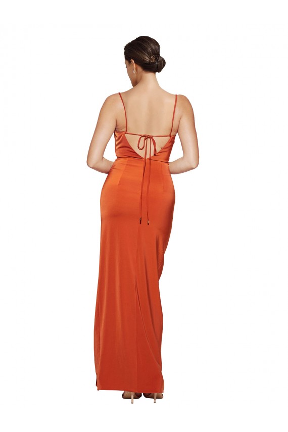 Stretch Satin Cowl Neck Open Back Sheath Rust Formal Evening Gown / Prom Dress / Bridesmaid Dress Manchester