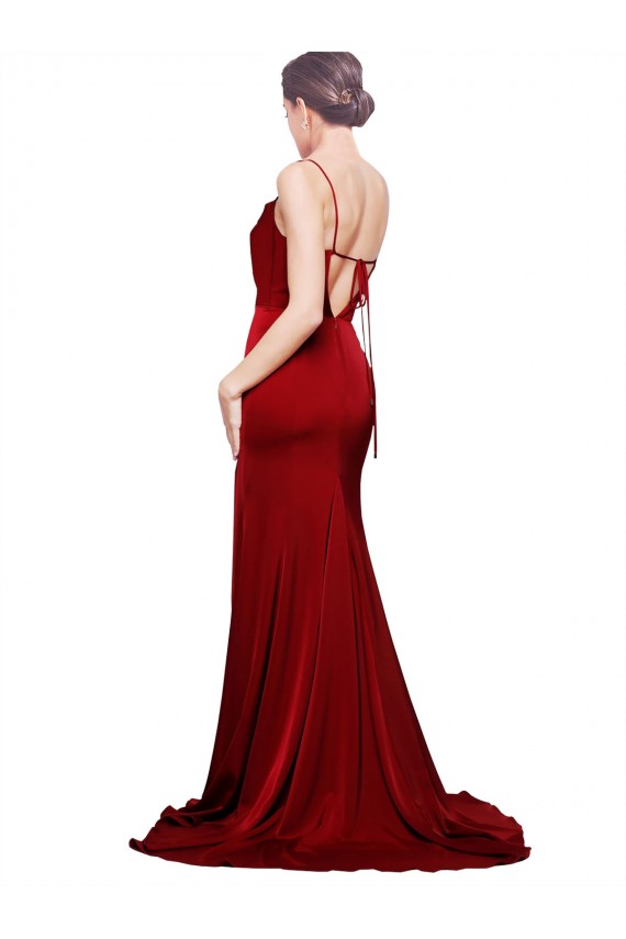 Stretch Satin Cowl Neck Open Back Sheath Burgundy Black Tie Evening Gown / Prom Dress / Bridesmaid Dress Manchester
