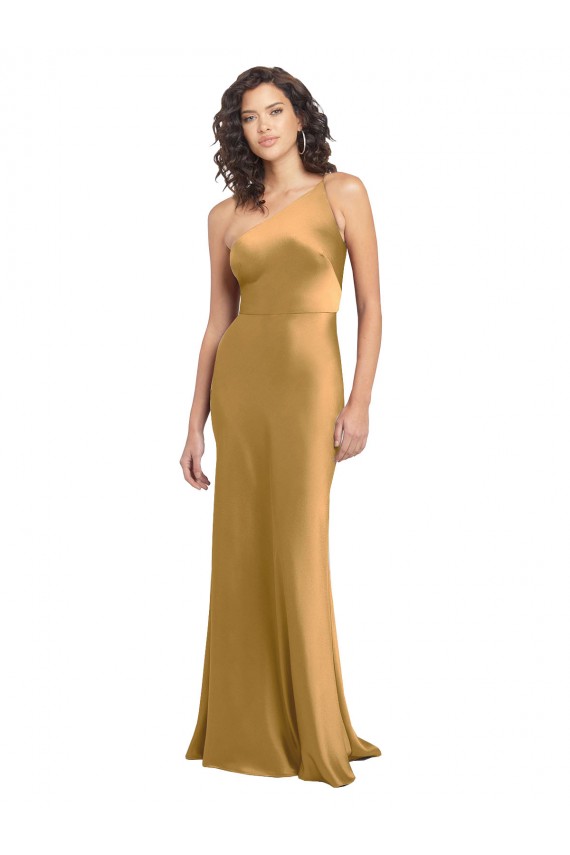 Stretch Satin One Shoulder A-Line Gold Formal Evening Gown / Prom Dress / Bridesmaid Dress Manchester