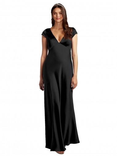 Stretch Satin V-Neck Keyhole Back A-Line Black Formal Evening Gown / Prom Dress / Bridesmaid Dress Manchester