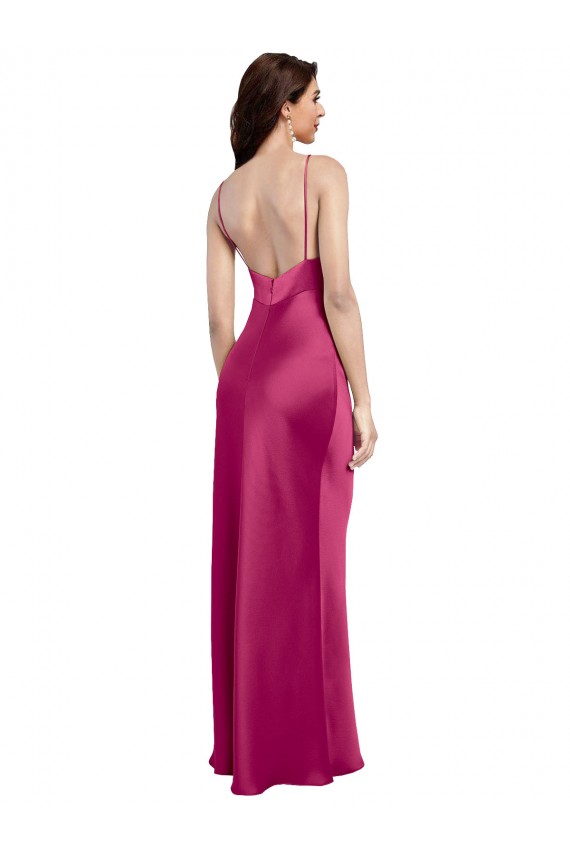 Stretch Satin V-Neck Low Back A-Line Fuchsia Formal Evening Dress / Bridesmaid Dress Manchester