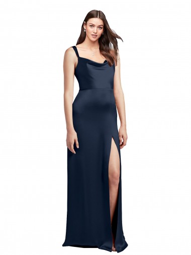 Stretch Satin Cowl Neck Low Back A-Line Dark Navy Formal Evening Gown / Prom Dress / Bridesmaid Dress Manchester