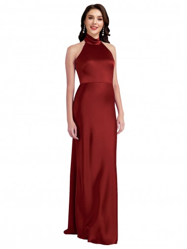 Stretch Satin Halter Neck Open Back A-Line Burgundy Black Tie Evening Gown / Prom Dress / Bridesmaid Dress Manchester