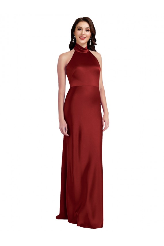 Stretch Satin Halter Neck Open Back A-Line Burgundy Black Tie Evening Gown / Prom Dress / Bridesmaid Dress Manchester