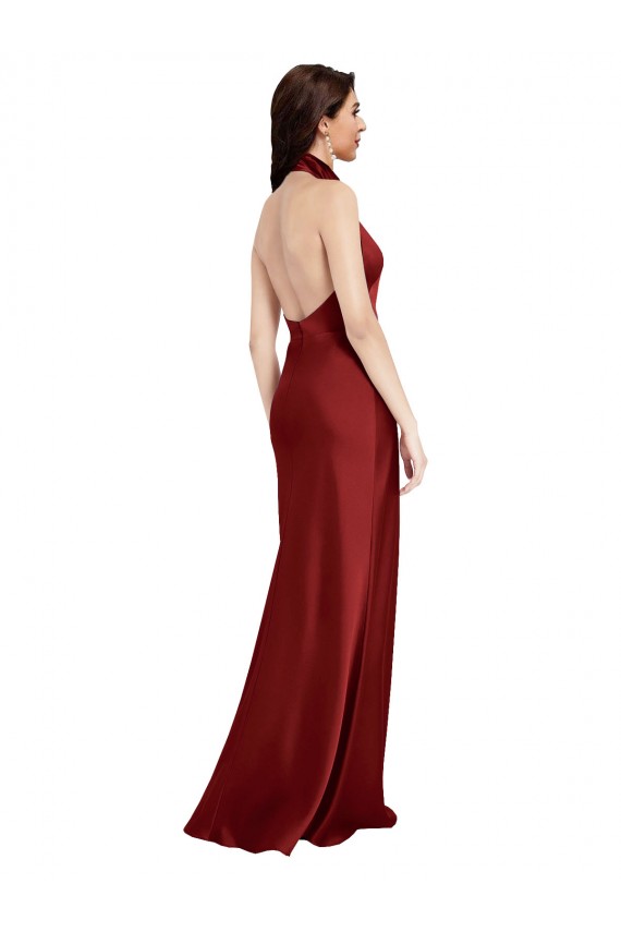 Stretch Satin Halter Neck Open Back A-Line Burgundy Black Tie Evening Gown / Prom Dress / Bridesmaid Dress Manchester