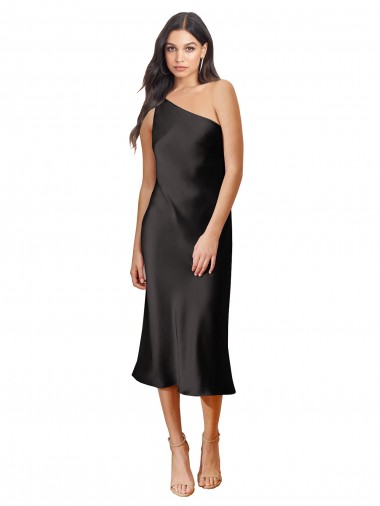 Stretch Satin One Shoulder Sheath Black Black Tie Evening Dress / Prom Dress / Bridesmaid Dress Manchester