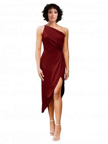 Stretch Satin One Shoulder Sheath Burgundy Black Tie Evening Gown / Prom Dress / Bridesmaid Dress Manchester
