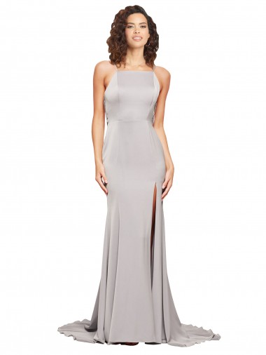 Stretch Satin High Neck Low Back A-Line Formal Evening Gown / Prom Dress / Bridesmaid Dress Manchester