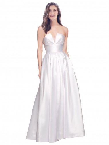 Stretch Satin Strapless Low Back A-Line White Formal Evening Gown / Prom Dress / Bridesmaid Dress Manchester