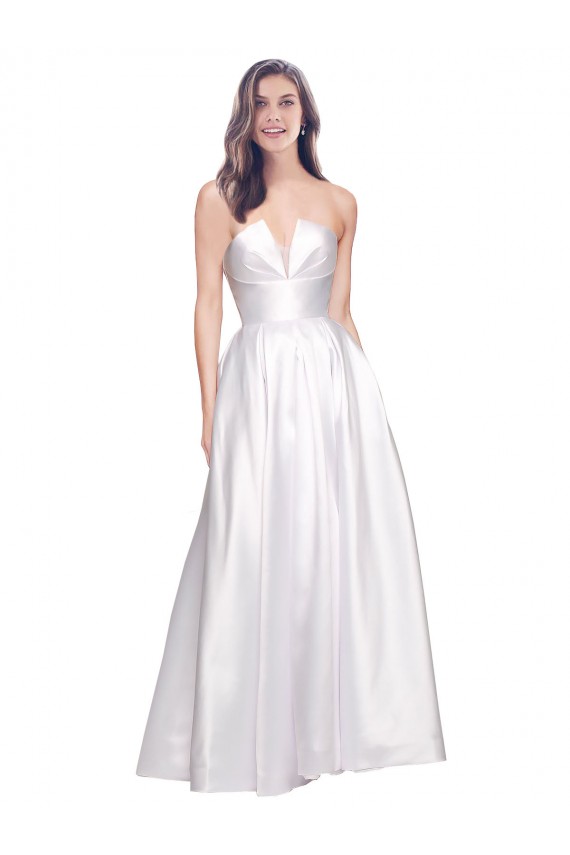 Stretch Satin Strapless Low Back A-Line White Formal Evening Gown / Prom Dress / Bridesmaid Dress Manchester