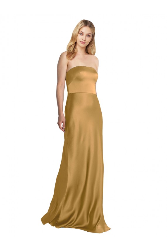 Stretch Satin Strapless A-Line Gold Formal Evening Gown / Prom Dress / Bridesmaid Dress Manchester