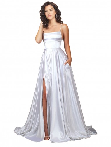 Stretch Satin Spaghetti Straps A-Line White Beach Wedding Dress Manchester