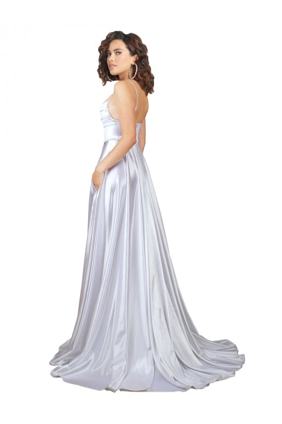 Stretch Satin Spaghetti Straps A-Line White Beach Wedding Dress Manchester