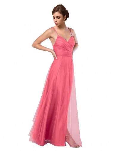 Tulle Spaghetti Straps V-Back A-Line Watermelon Bridesmaid Dress Manchester