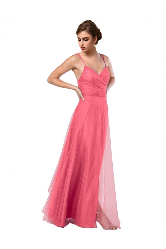Tulle Spaghetti Straps V-Back A-Line Watermelon Bridesmaid Dress Manchester
