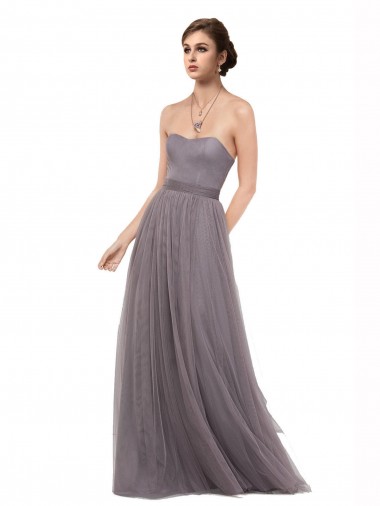 Tulle Spaghetti Straps V-Back A-Line Pewter Bridesmaid Dress Manchester