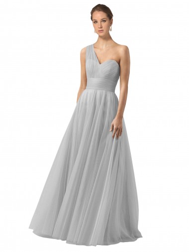 Tulle One Shoulder A-Line Silver Bridesmaid Gown Manchester