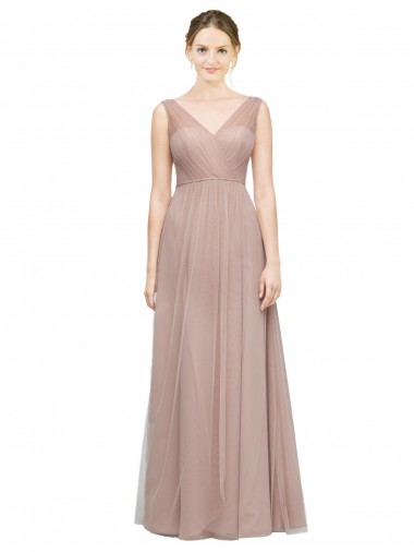 Tulle V-Neck A-Line Blush Bridesmaid Dress Manchester