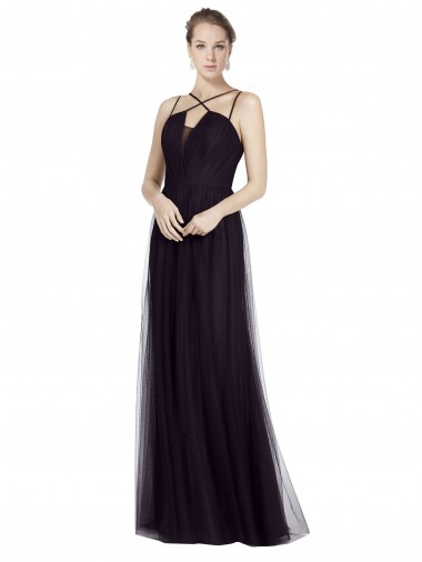 Tulle High Neck A-Line Black Bridesmaid Gown Manchester