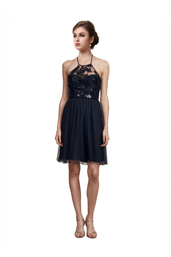 Tulle Halter Neck A-Line Black Bridesmaid Gown Manchester