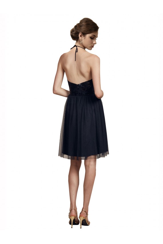 Tulle Halter Neck A-Line Black Bridesmaid Gown Manchester