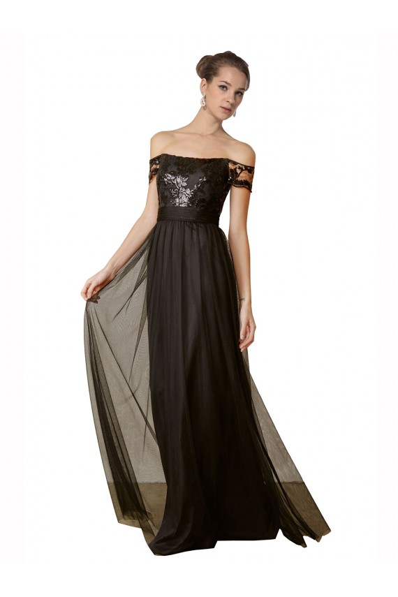 Tulle & Sequin Off the Shoulder A-Line Black Bridesmaid Dress Manchester