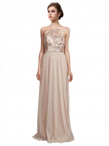 Tulle Halter Neck A-Line Nude Bridesmaid Dress Manchester