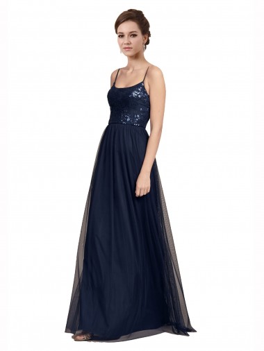 Tulle & Lace Spaghetti Straps A-Line Dark Navy Bridesmaid Dress Manchester