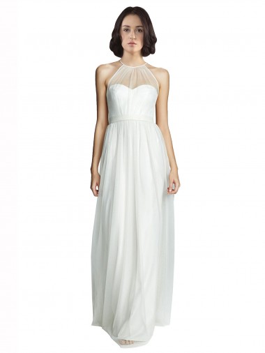 Tulle High Neck A-Line White Bridesmaid Dress Manchester