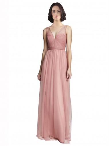 Tulle V-Neck A-Line Rose Pink Bridesmaid Dress Manchester