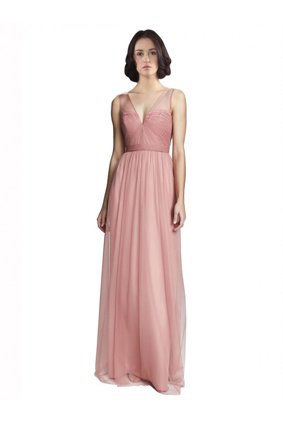 Tulle V-Neck A-Line Rose Pink Bridesmaid Dress Manchester