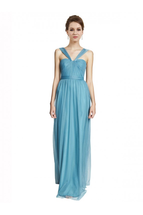 Tulle V-Neck A-Line Sky Blue Bridesmaid Dress Manchester