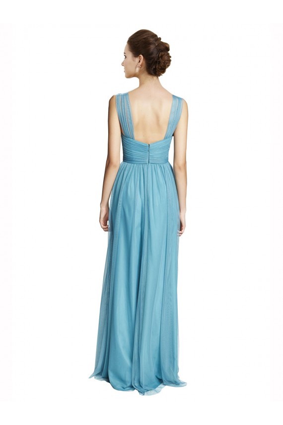Tulle V-Neck A-Line Sky Blue Bridesmaid Dress Manchester