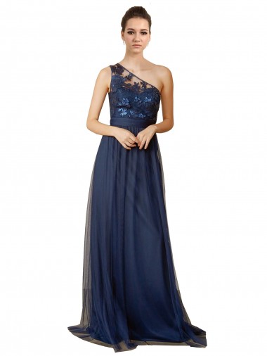 Tulle One Shoulder A-Line Dark Navy Bridesmaid Dress Manchester