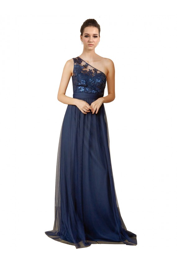 Tulle One Shoulder A-Line Dark Navy Bridesmaid Dress Manchester