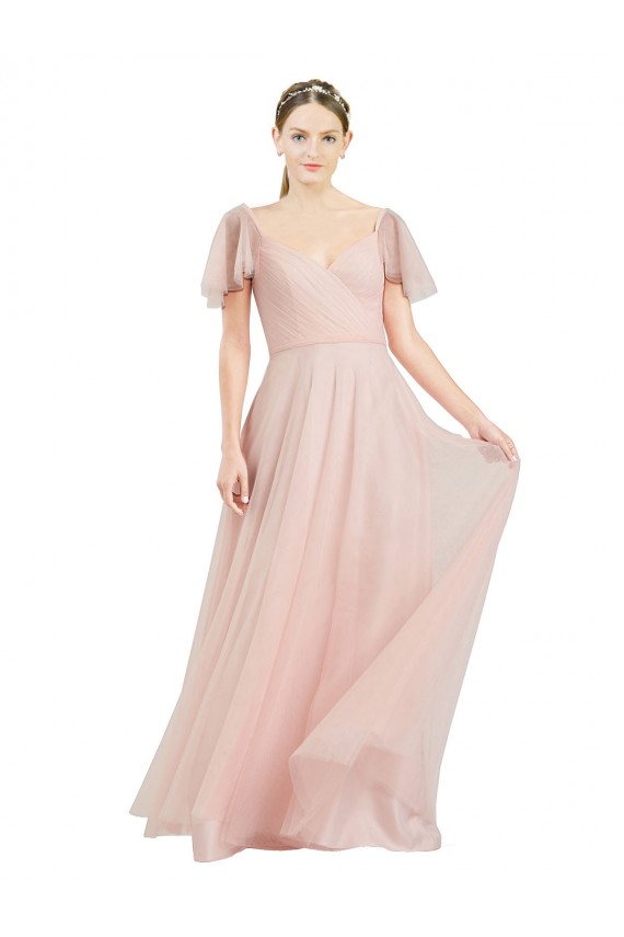 Tulle V-Neck A-Line Pink Formal Dress / Bridesmaid Dress Manchester