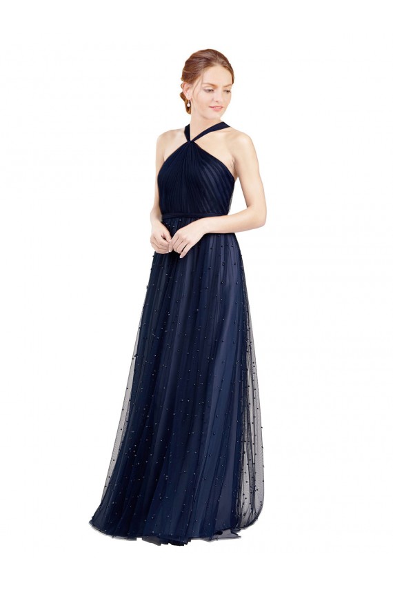 Tulle Halter Neck A-Line Navy Blue Bridesmaid Dress / Evening Dress Manchester