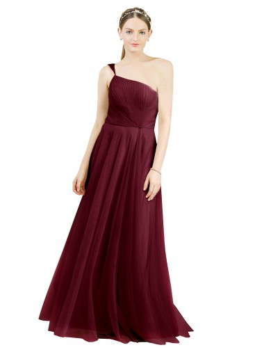 Tulle One Shoulder A-Line Burgundy Semi Formal Evening Dress / Bridesmaid Dress Manchester