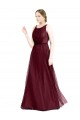 Tulle Boat Neck Keyhole Back A-Line Burgundy Semi Formal Evening Dress / Bridesmaid Dress Manchester