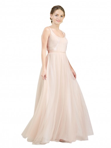 Tulle Scoop Neck Open Back A-Line Pink Semi Formal Evening Dress / Bridesmaid Dress Manchester