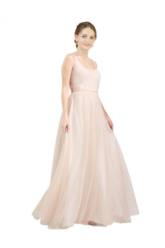 Tulle Scoop Neck Open Back A-Line Pink Semi Formal Evening Dress / Bridesmaid Dress Manchester