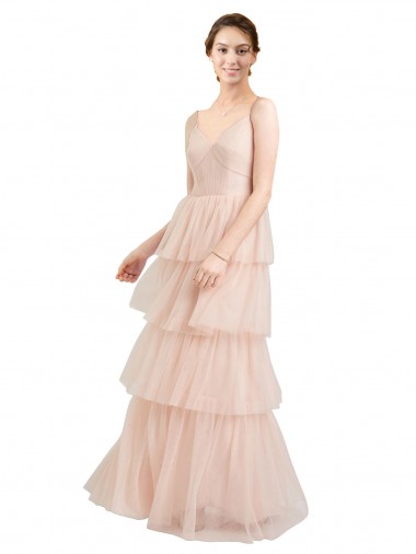 Tulle V-Neck A-Line Pink Semi Formal Evening Dress / Bridesmaid Dress Manchester