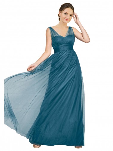Tulle V-Neck V-Back A-Line Teal Green Bridesmaid Dress Manchester
