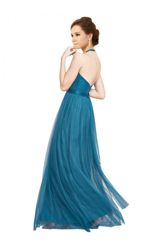 Tulle High Neck Open Back A-Line Teal Green Bridesmaid Dress Manchester