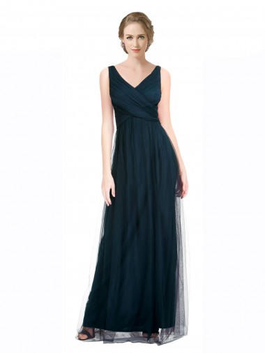 Tulle V-Neck A-Line Blue Bridesmaid Dress Manchester