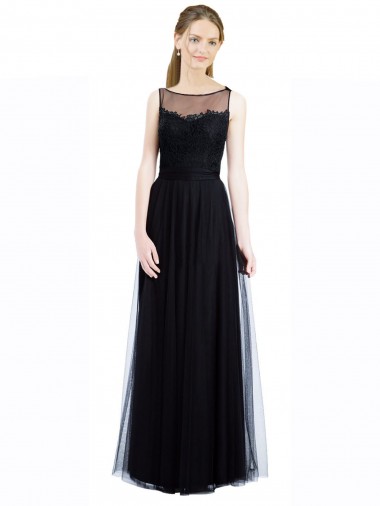 Tulle & Lace Illusion Neck Low Back A-Line Black Bridesmaid Dress Manchester