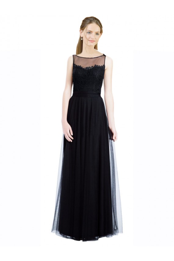 Tulle & Lace Illusion Neck Low Back A-Line Black Bridesmaid Dress Manchester