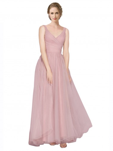 Tulle V-Neck V-Back A-Line Pink Bridesmaid Dress Manchester